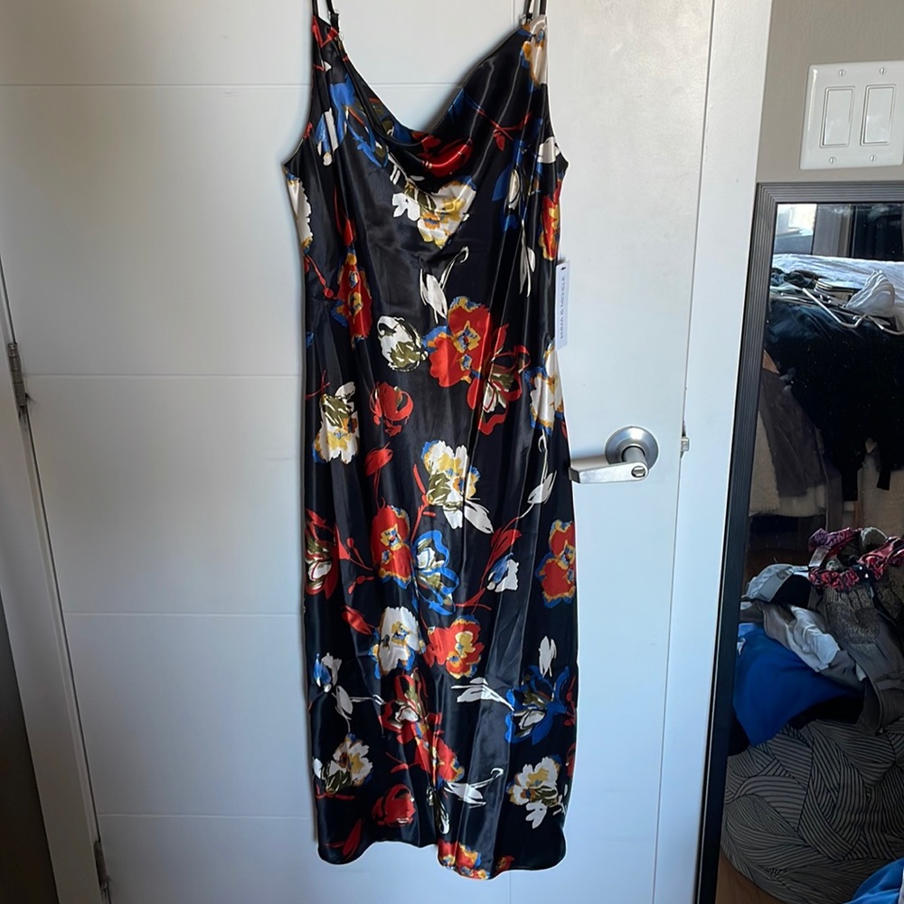 Satin midi slip dress with cowl neck